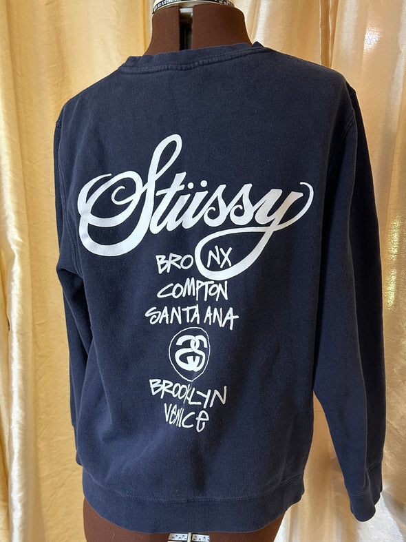 Vintage Stussy Sweatshirt, Navy/White, Size Medium,