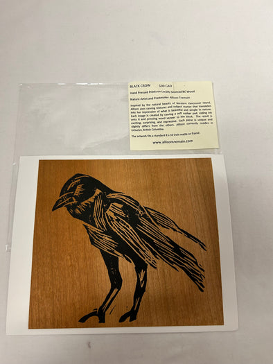 Hand Pressed Black Crow Print, Black/Brown