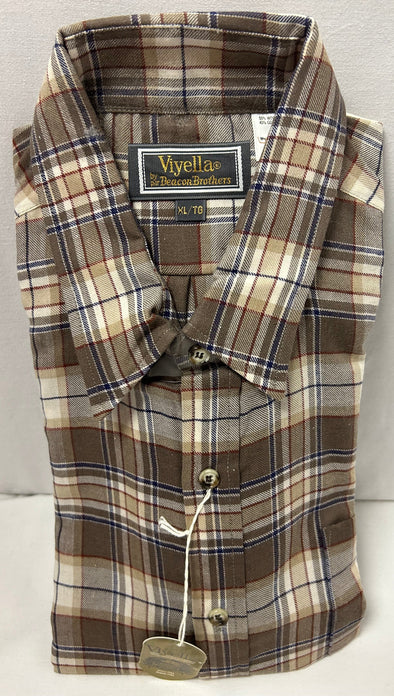 Men's Long Sleeve Brown Plaid Shirt, Size XL