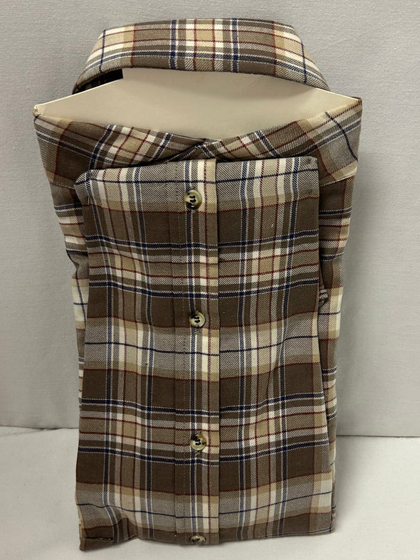 Men's Long Sleeve Brown Plaid Shirt, Size XL