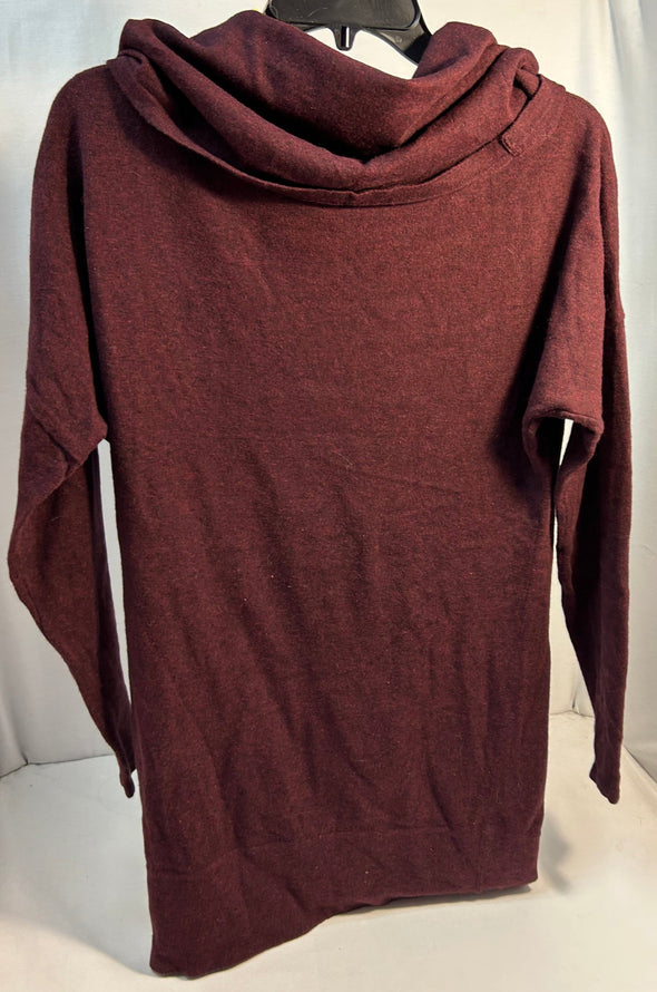 Ladies Long Sleeve Cowl Neck Sweater, Wine, Size S, NEW