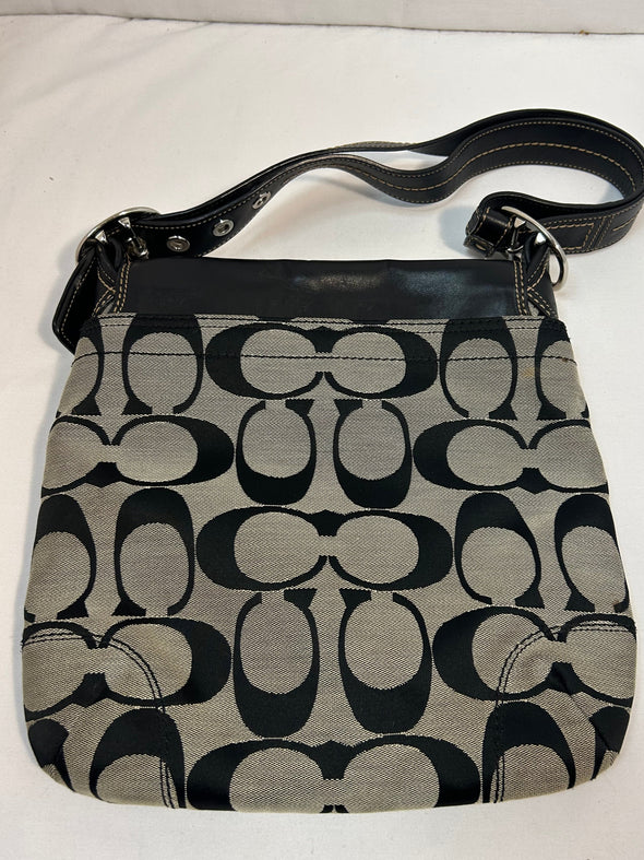 Ladies Handbag, Logo Print, Black, & Taupe, 12" x 12"