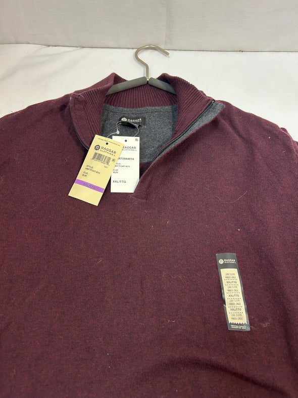 Men's Mock Neck Sweater, Wine, XXL, 95% Cotton, 5% Cashmere