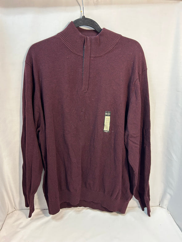 Men's Mock Neck Sweater, Wine, XXL, 95% Cotton, 5% Cashmere