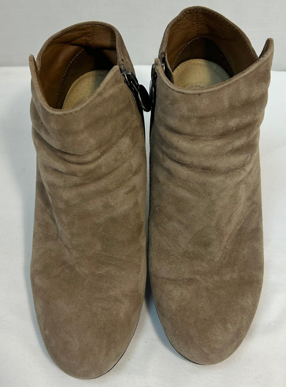 Ladies Ankle Boots, Suede, Taupe, Side Zipper, Size 38.5