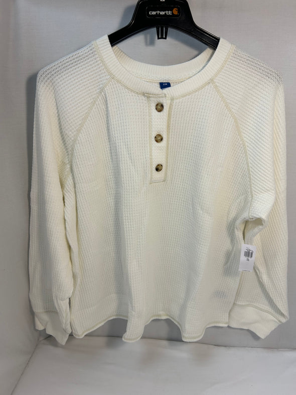 Ladies Henley Waffle Knit, Raglan Sleeve, Size 2XL,