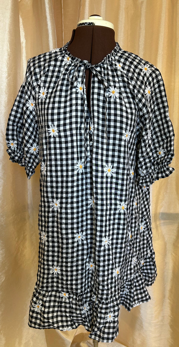 Ladies Short Sleeve Gingham Dress, Medium