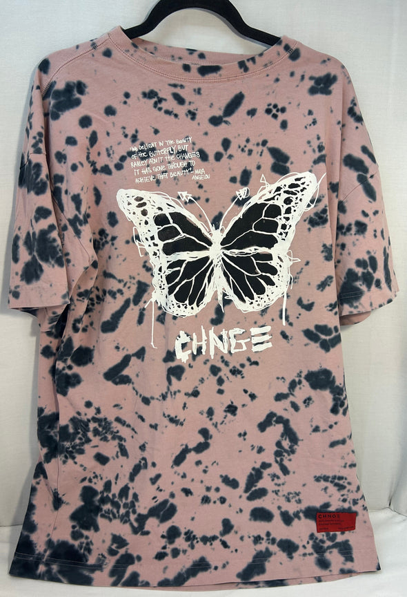 Short Sleeve Crew Neck Pullover, Pink Butterfly, NEW