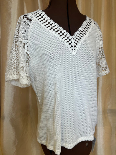 Short Sleeve V-Neck Beach Cover, White, XL NEW