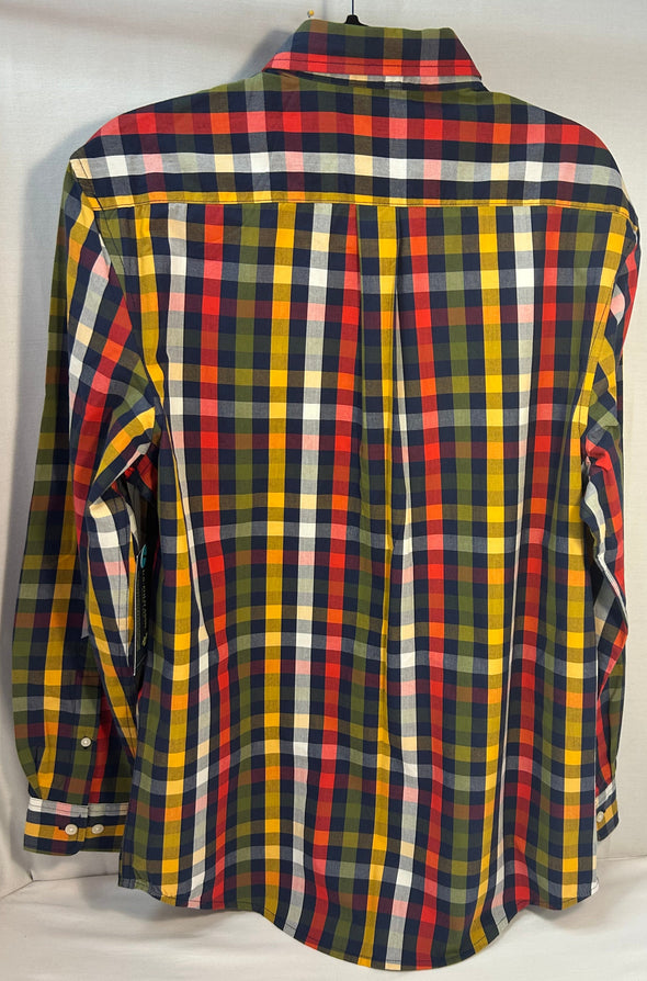 Men's Long Sleeve Plaid Shirt, Red/Green/Yellow/White, Med