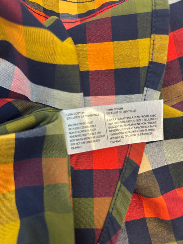 Men's Long Sleeve Plaid Shirt, Red/Green/Yellow/White, Med