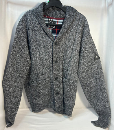 Men's Grey Cardigan Sweater, Fleece Lined, XL, NEW