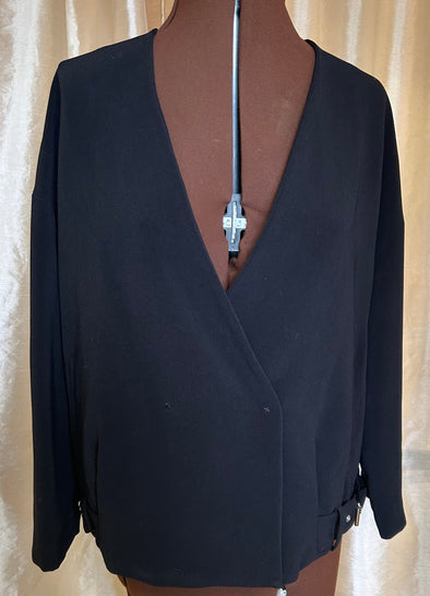 V-Neck Lined Crop Jacket, Black, Size Small/Medium, NEW