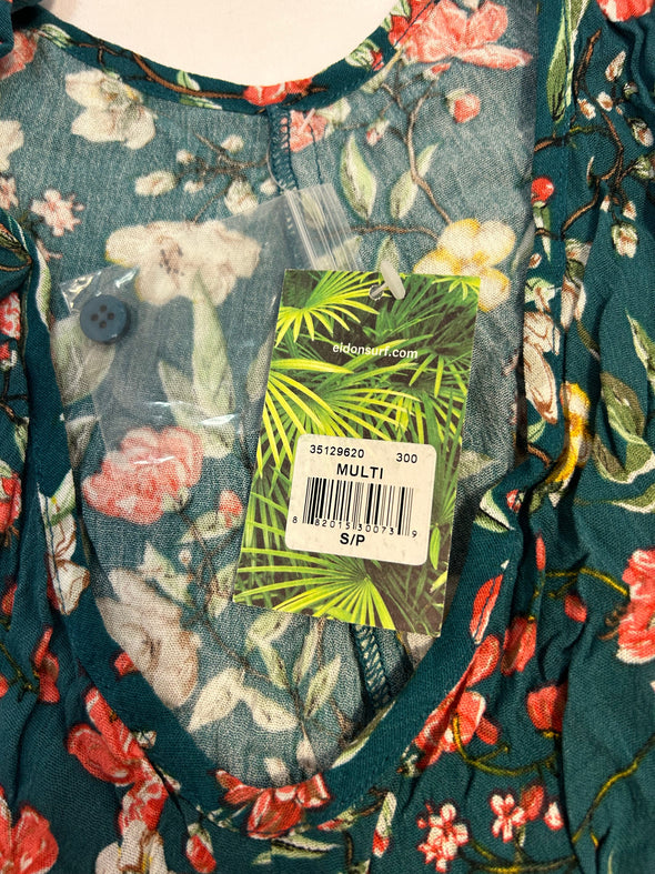 Spaghetti Strap Tunic Dress, Green Print, Size Small, NEW
