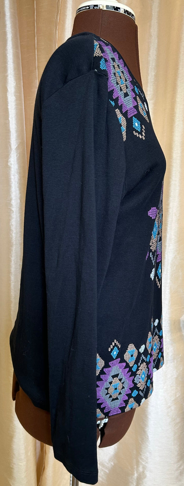 Ladies Long Sleeve Crew Neck T-Shirt, Mosaic Print, Large, NEW