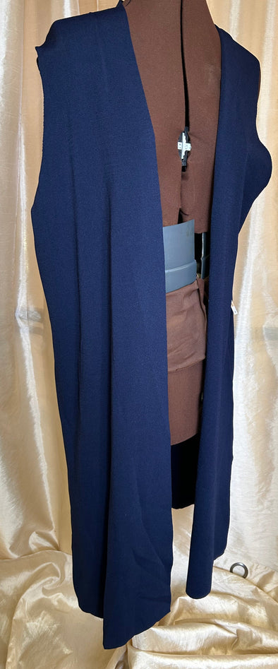 Sleeveless Long Vest, Navy, 2X, NEW