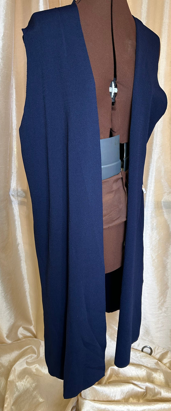 Sleeveless Long Vest, Navy, 2X, NEW