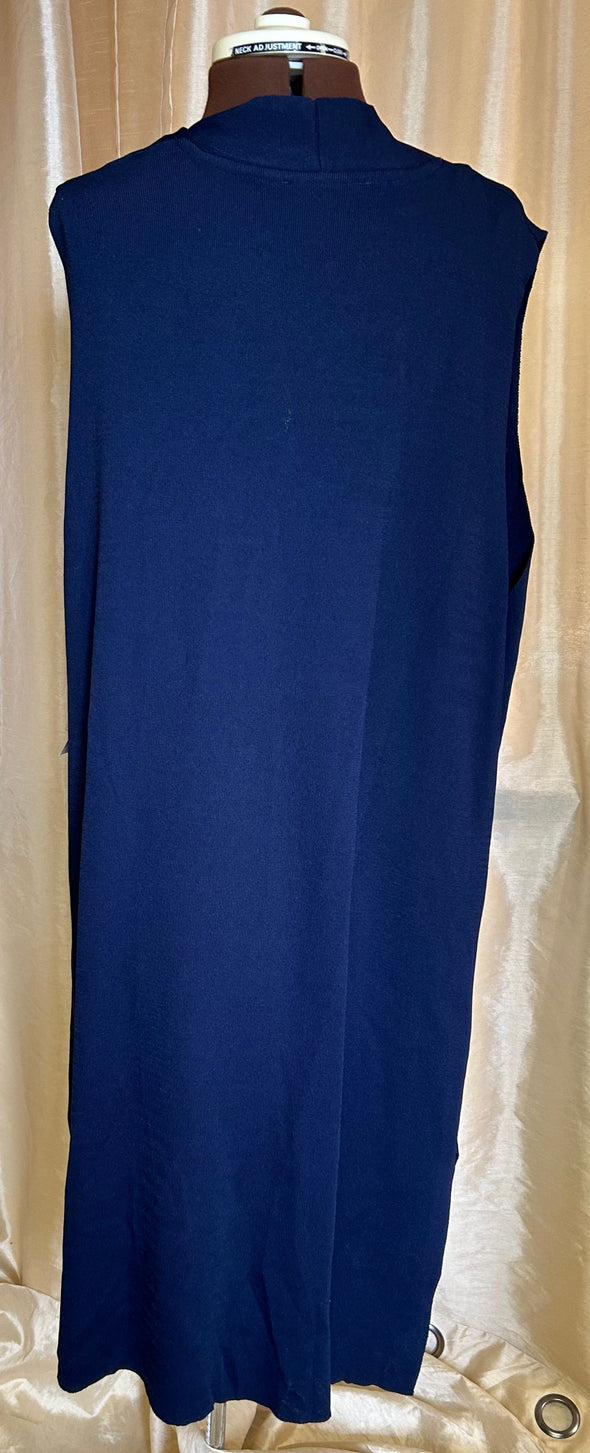 Sleeveless Long Vest, Navy, 2X, NEW
