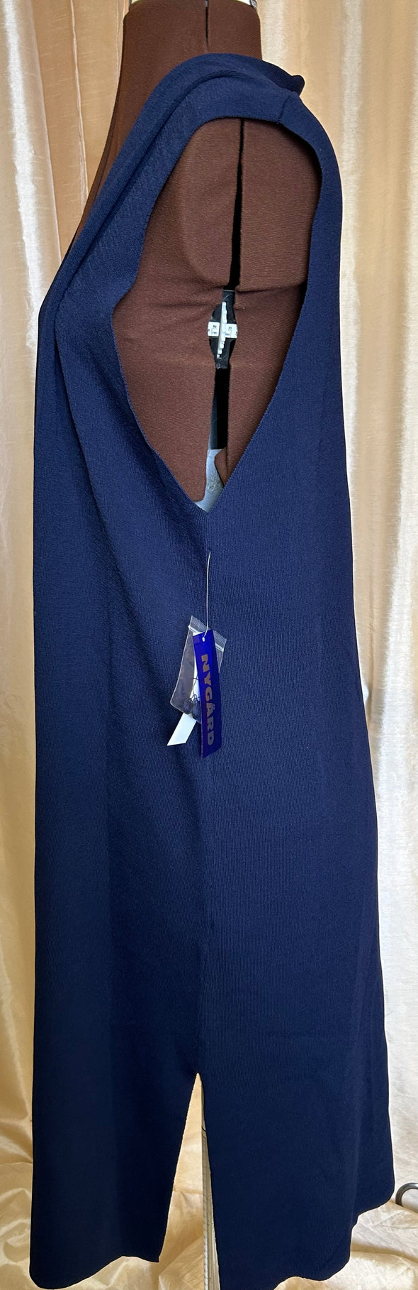 Sleeveless Long Vest, Navy, 2X, NEW