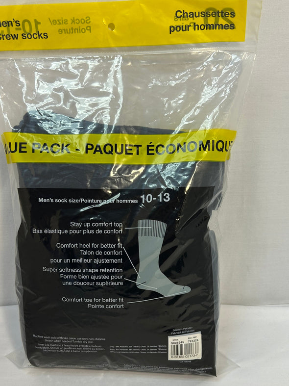 Men's Crew Socks, 20 Pair, Size 10-13, Black, NEW