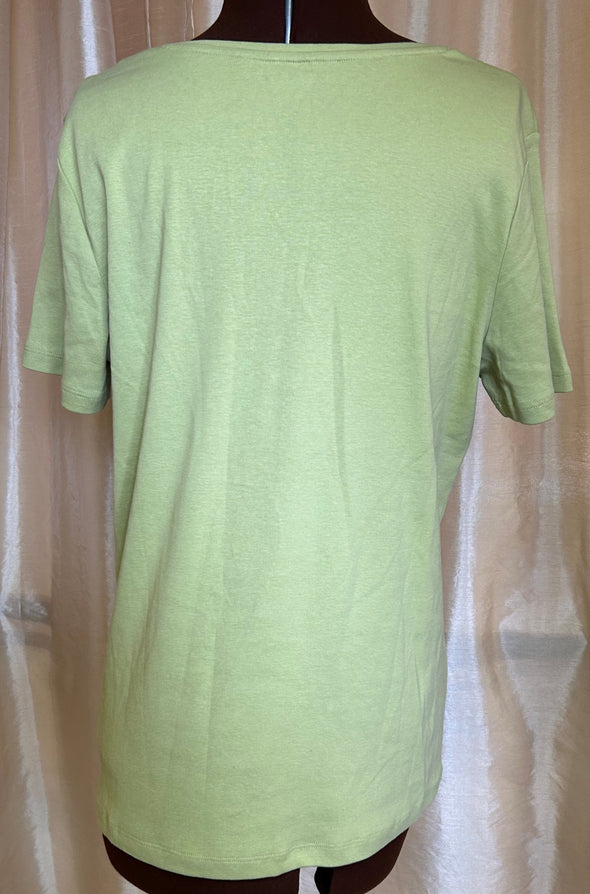 Ladies Short Sleeve Crew Neck T-Shirt, Green Print, Size XL, NEW