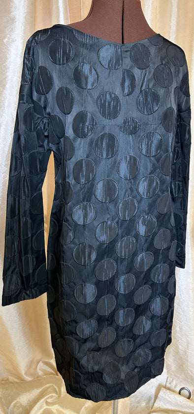 Ladies Long Sleeve Dress, Large Polka Dot Black, L42