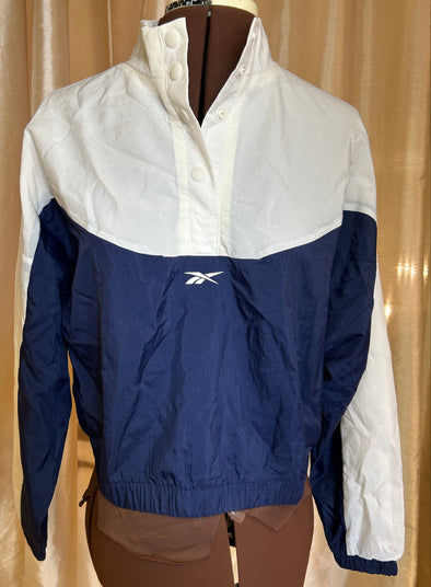 Long Sleeve Workout Top, 1/4 Zip Front, Size XS, Navy/White