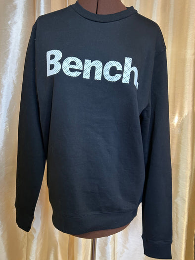 Ladies Crew Neck Fleece Lined Pullover, Black With Design Logo, Size Large