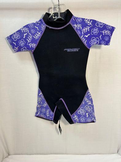 Child’s Short Sleeve Wet Suit, Blue/Black, Size 4, Zipper Front, Lycra and Neoprene, NEW