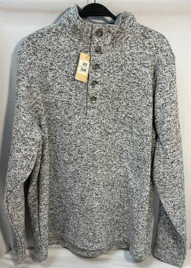 Men's Long Sleeve Henley Top, Grey Heather, Large, NEW