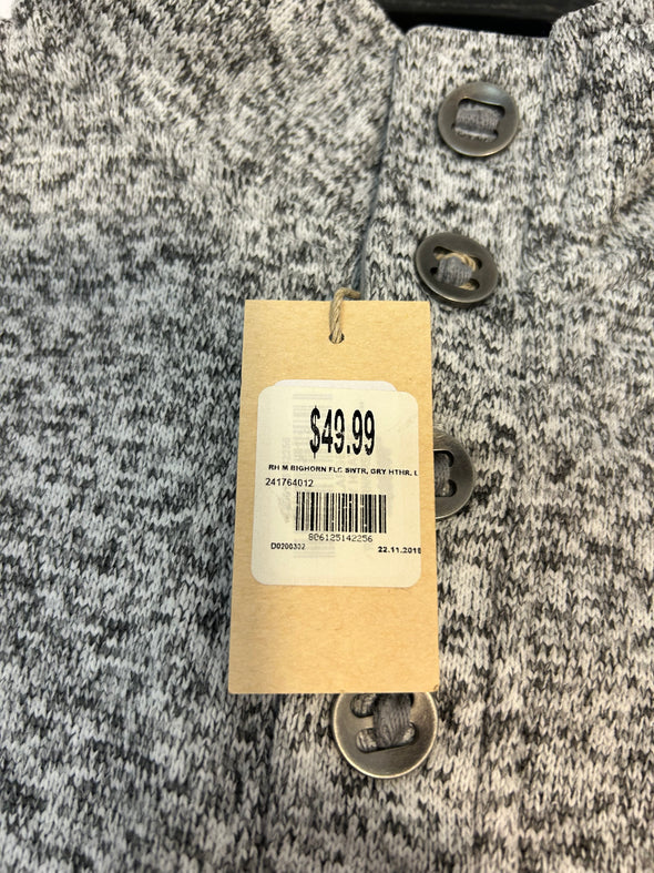 Men's Long Sleeve Henley Top, Grey Heather, Large, NEW