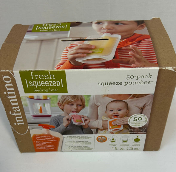 Fresh Squeezable Pouches, Clear/Orange Top, 50 Pack, NEW