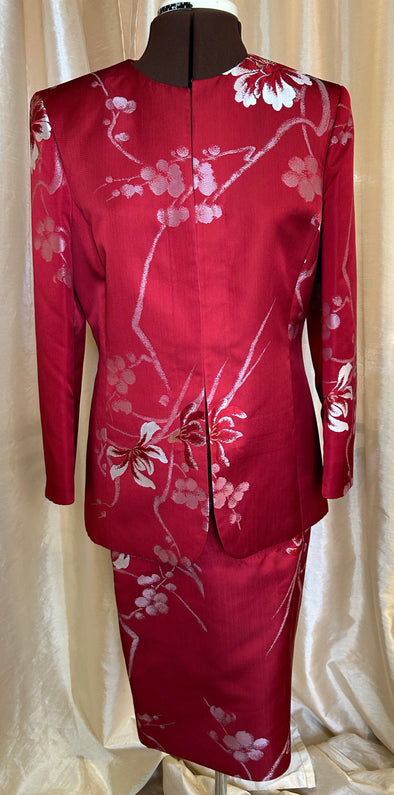 2 Piece Floral Suit, Skirt, Jacket, Cherry Blossom, Size 10