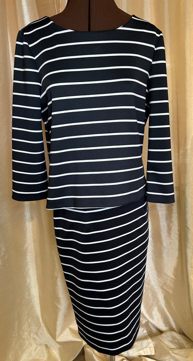 2-Piece Designer Brand Suit, Black/White Stripe, Size Medium