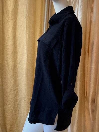 Ladies Long Adjustable Sleeve Blouse, Navy, Medium
