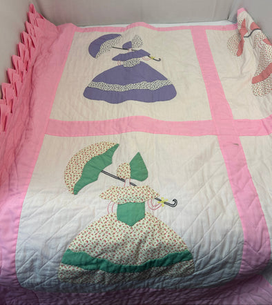 Handmade Quilt, Pink/Yellow, Reverses to Pink, 71" x 90"