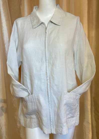 Long Sleeve Lightweight Zip Front Jacket, Oatmeal, Linen, Small