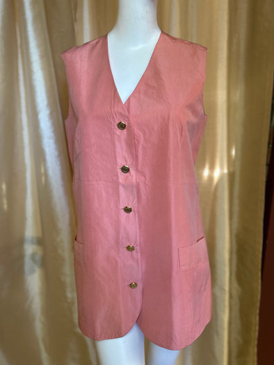Ladies Tunic Vest, Pink, Gold Buttons, Silk, Size 12