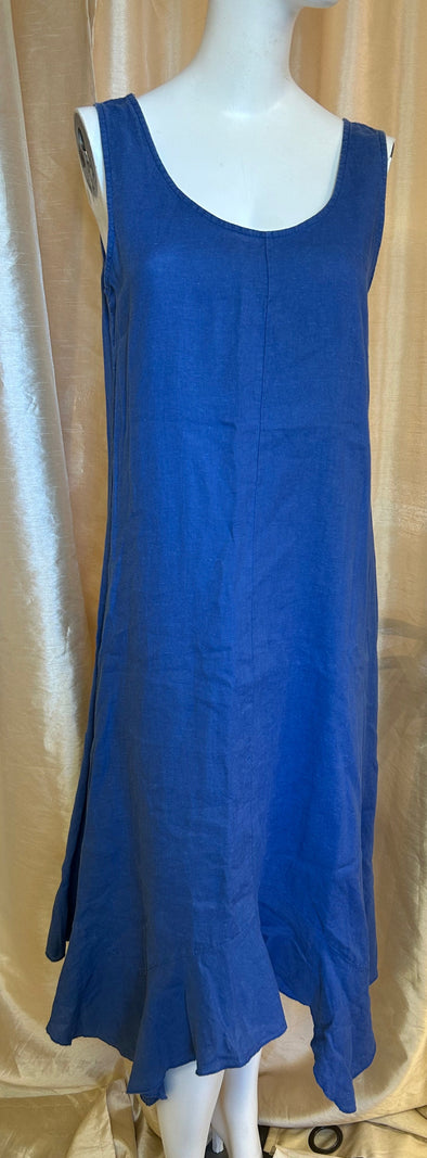 Sleeveless Casual Tank Dress, Blue, Medium, Linen