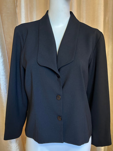 Short Button Front Blazer, Lined, Black, Size Small