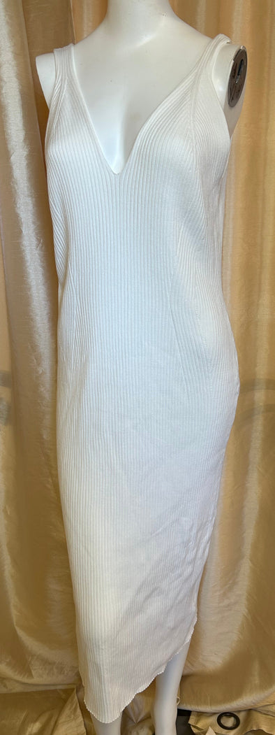 Maxi Length Sleeveless Dress, White, XL, Polyester/Viscose