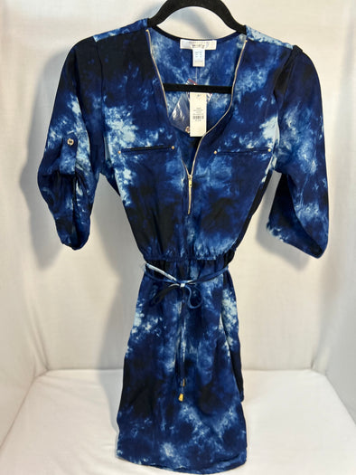 Zip Front Tunic Top, Navy/White, Size Medium