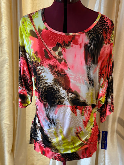 Tunic Blouse, Multi Colour, 3/4  Sleeve, Large