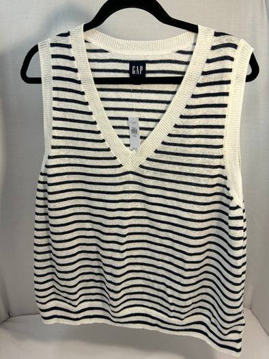 Sleeveless V-Neck Navy Stripe Top, XL
