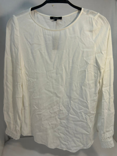 Ladies Long Sleeve Crew Neck Top, White, XS