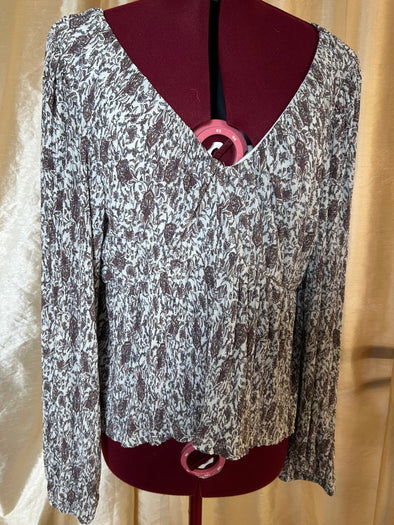 V-Neck Front & Back Fine Pleated Blouse, Multi, XL