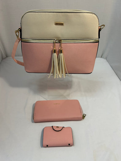 3-Piece Handbag Set, Pink/Cream, 12.5" x 8, NEW