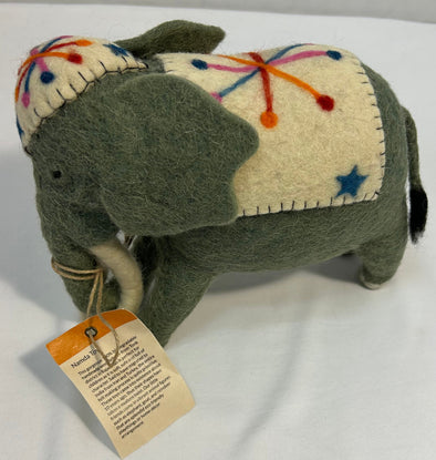 Handmade Wool Felt Elephant Toy, Grey/Multi, 10" x 7", NEW