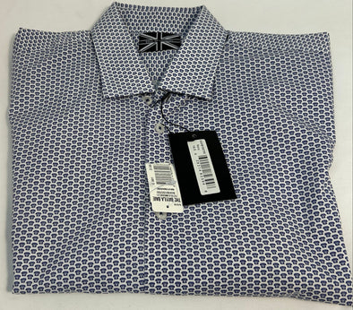 Men's Short Sleeve Shirt, Blue Telephone Print, 16/16.5, NEW