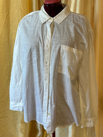 3/4 Length Sleeve White Blouse, White, XL, Cotton